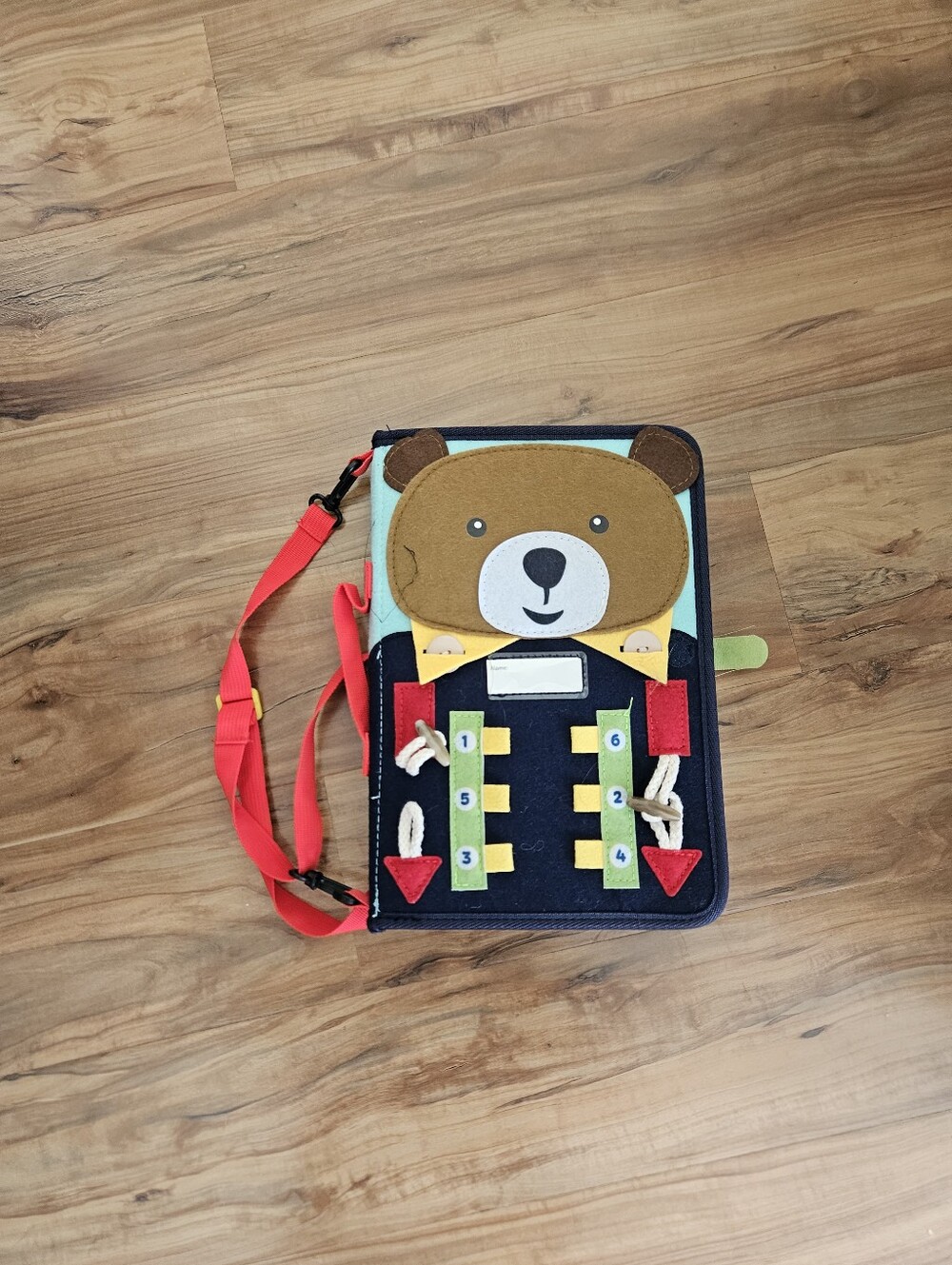 Kids Bear Activity Bag - Interactive Red Strap